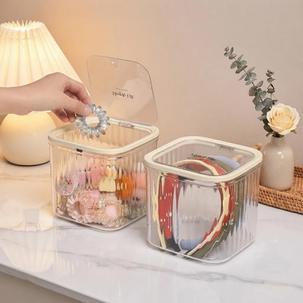 1pc Hair Accessory Storage Box, desktop Press on Jewelry Box, with Lid, Girls' Rubber Band Headband Hair Clip Organizing Box