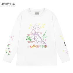 Männer T-Shirt Streetwear Cartoon übergroße bedruckte Herbst Hip Hop koreanische Langarm Y2k Tops T-Shirts Baumwolle Grafik Unisex Kleidung