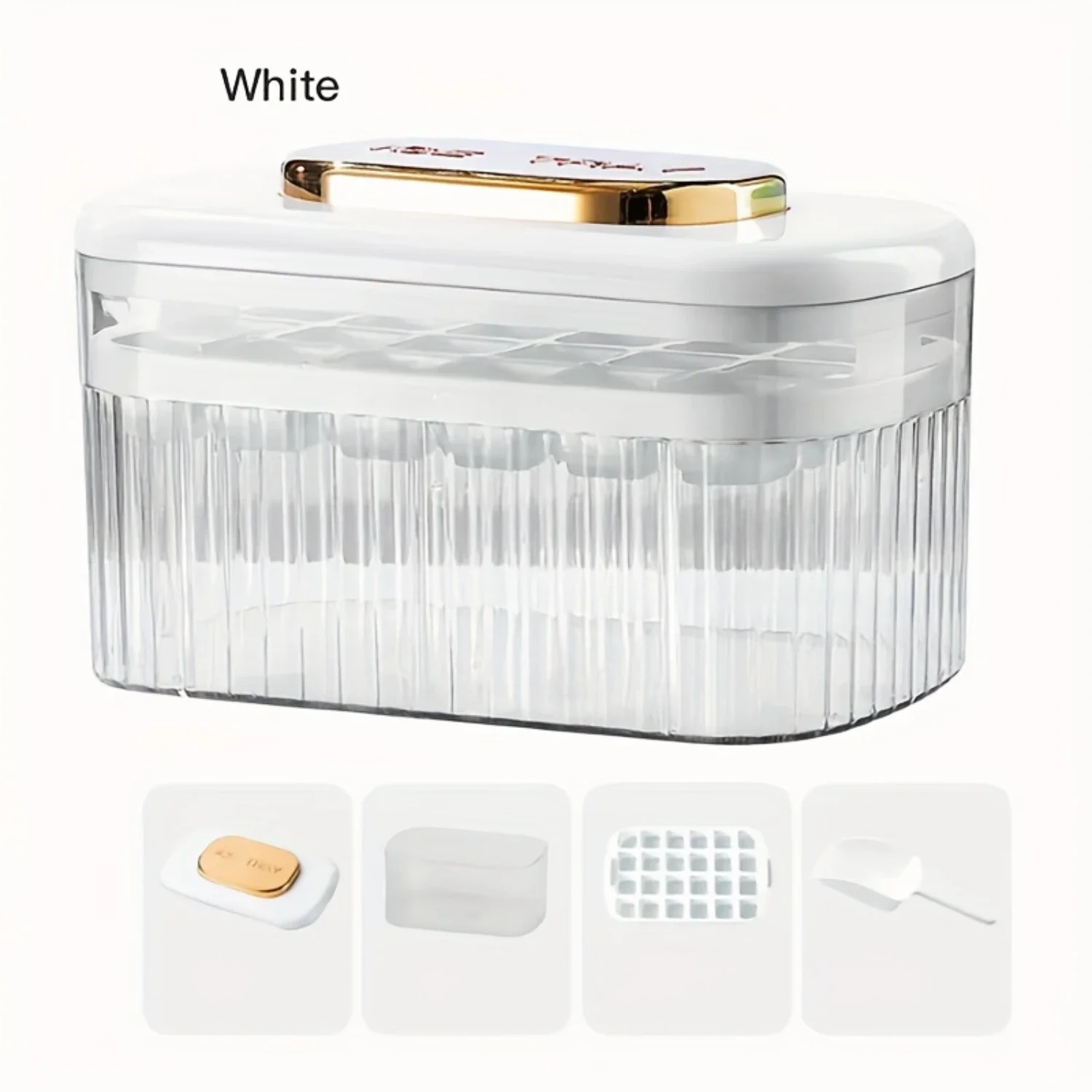 Pressed Ice Cube Mold Set Food Grade Silicone  Ice Box Press Plate Cover + Deicing Ice  Box + 24 Grid TPE Soft Bottom + Ice Shov