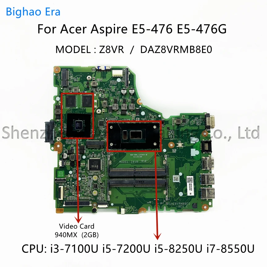 For Acer Aspire E5-476 E5-476G Z8VR Laptop Motherboard DAZ8VRMB8E0 With i3 i5-8250U i7-8550U CPU 940MX 2GB-GPU 100% Fully Tested