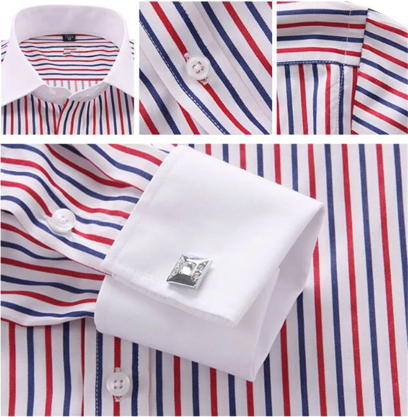 French Cuff Button Dress Shirt for Men Wedding Party Tuxedo Men\'s Cufflink Shirts Long Sleeve Slim Fit Business Formal Shirts