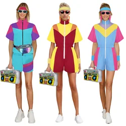 Stage Performance 80s 90s Track Suits Women's Colored Sportswear Cosplay Costume Suit Outfits Halloween Carnival Party Clothes