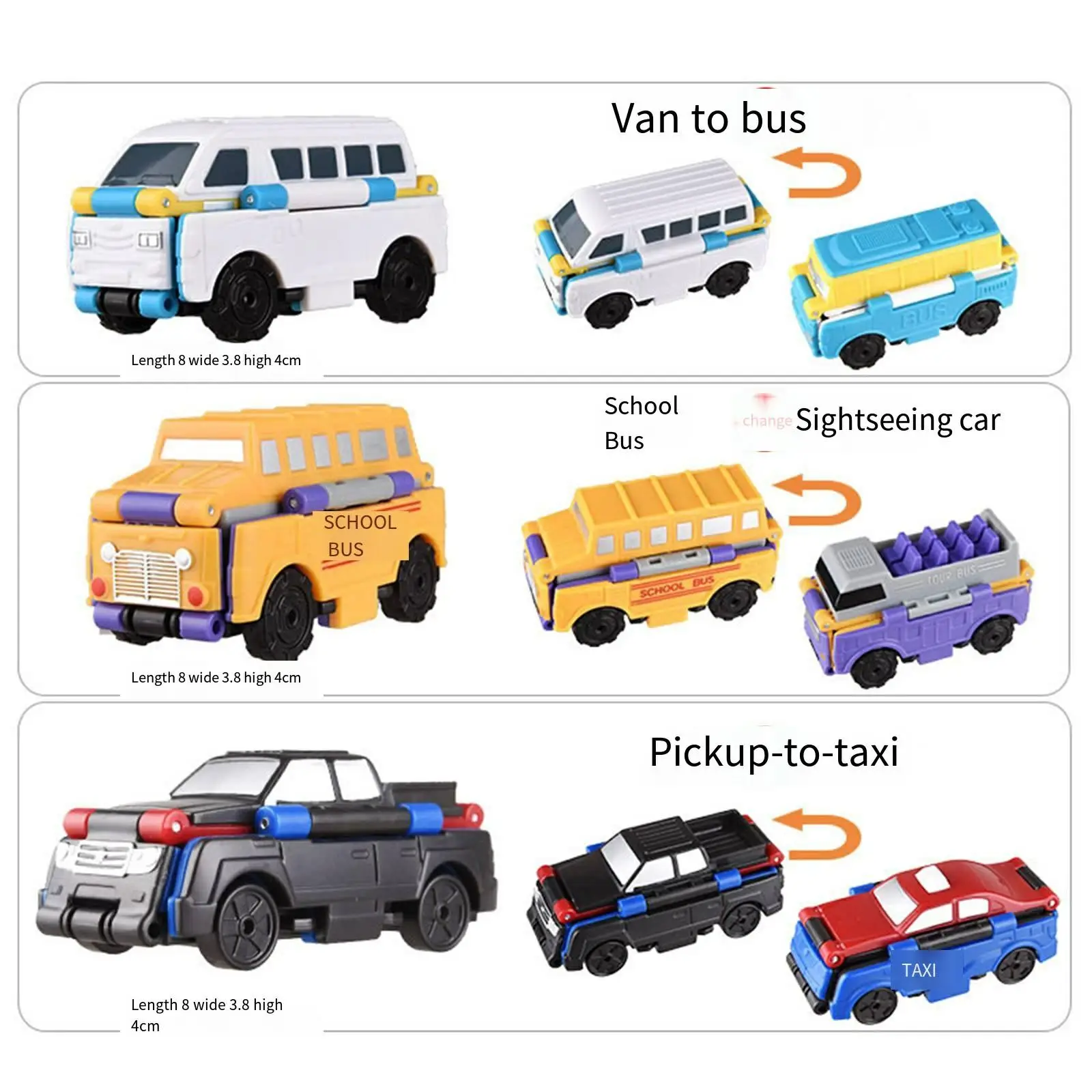 

3x Transformable Cars Portable Interactive Collectible Dual Design Toy Cars for Decoration Education Props Prize Reward Birthday