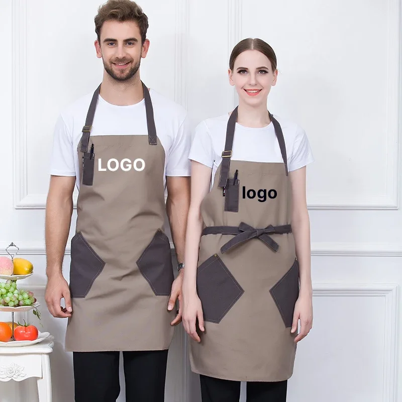 Designer Apron for Women Men's Kitchen Aprons Canvas Fashion Waiter Chef Cooking Hospitality Garden Mandiles Logo Customizable