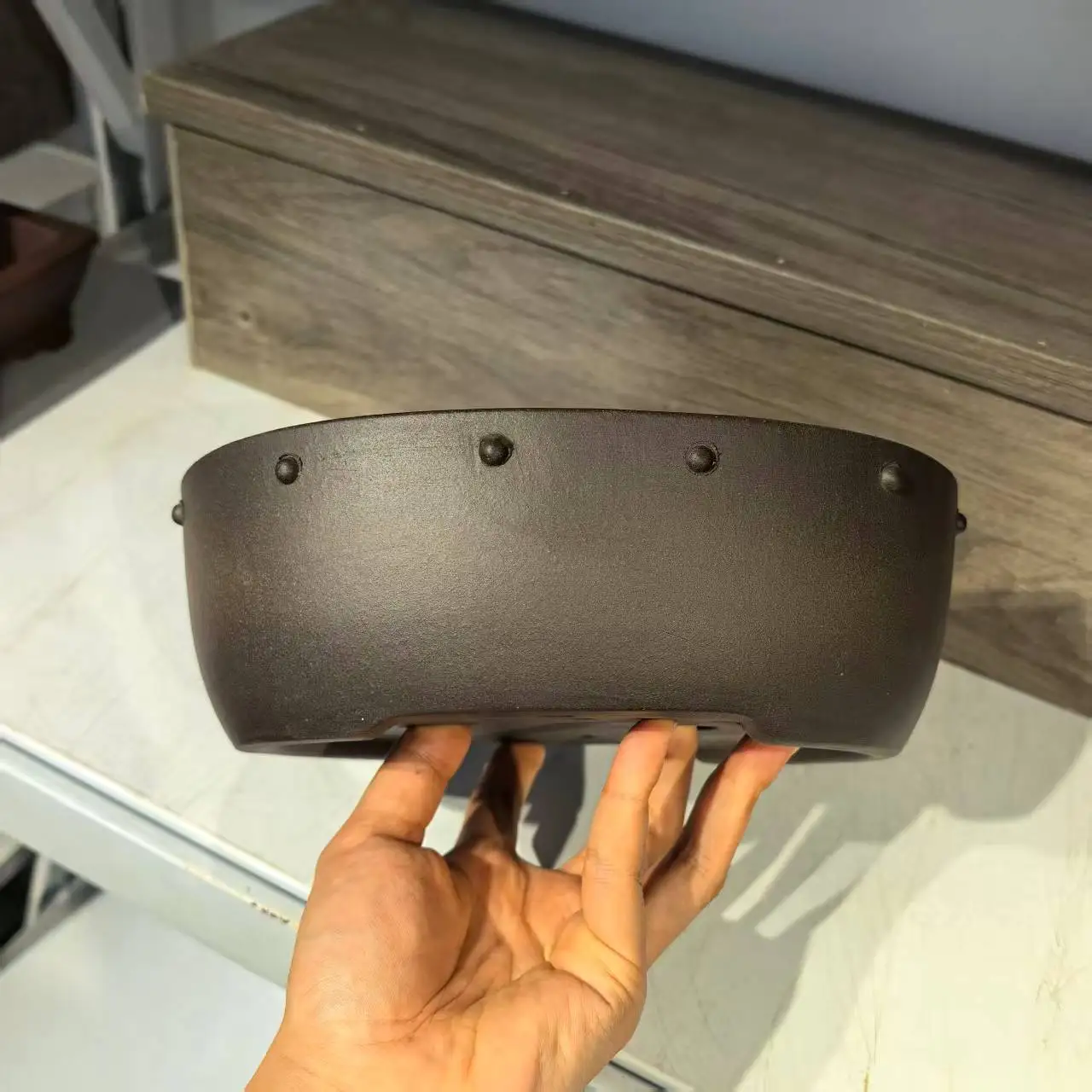 

Классический серый овальный горшок для бонсай ручной работы в античном стиле с очков