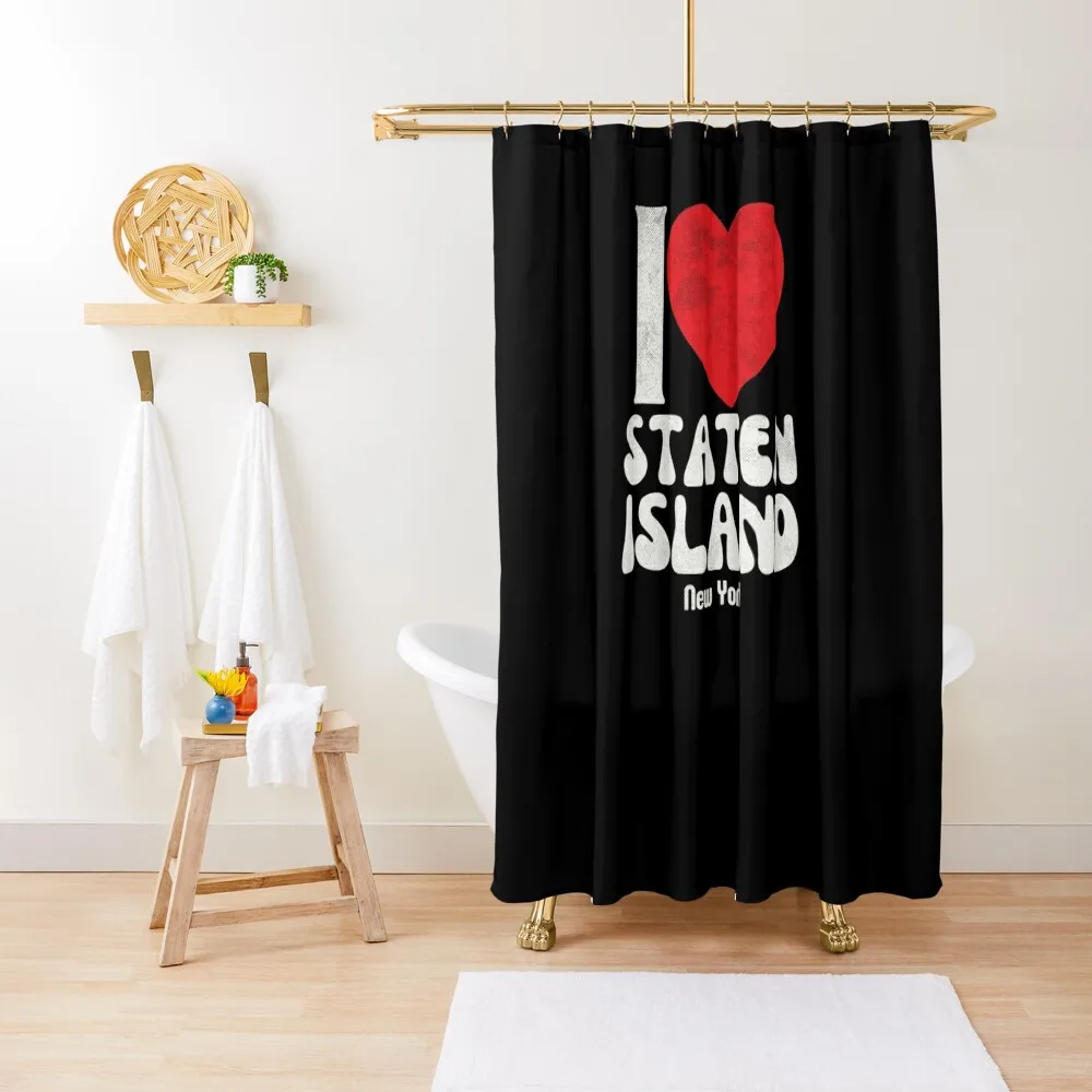 I Love Staten Island Lovers Retro Distressed Shower Curtain In The Bathroom Luxury Bathroom Shower Anime Shower Curtain