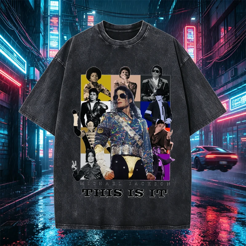 Michael Jackson Hip-Hop T-Shirt für Herren Anime Cartoon Bedrucktes Kurzarm-Oberteil Männliches Sommer King of Pop MJ Mode T-Shirts