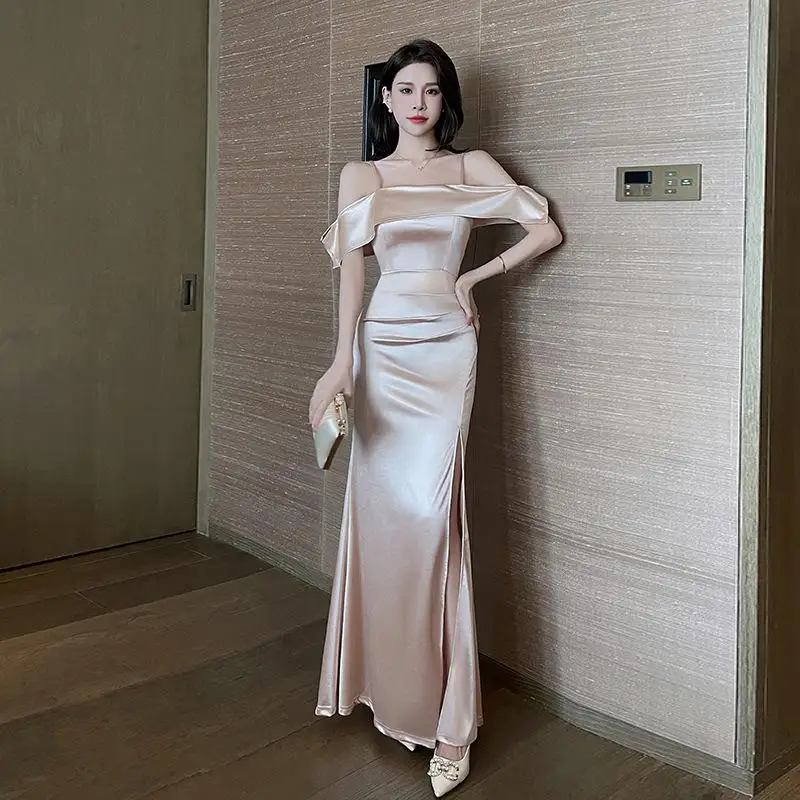 Women‘s Uniforms Staff Reception Solid Color Work Clothes Beauticians Spa Therapists Massage Desk Sexy Slit Long Dresses