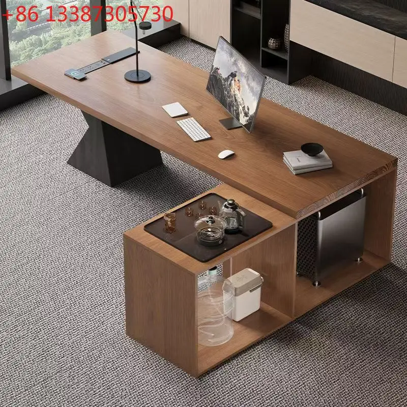 Solid wood desk tea table integrated dual-purpose large desk office boss table