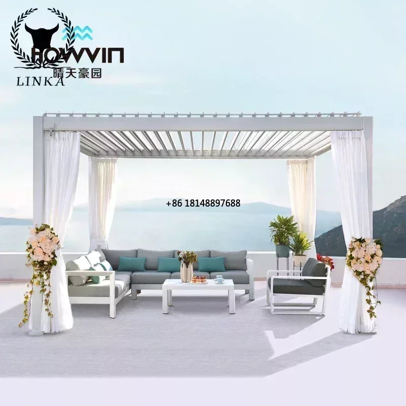 The pavilion is waterproof, windproof, sunshade and intelligent electric. Supporting gauze curtain for star canopy