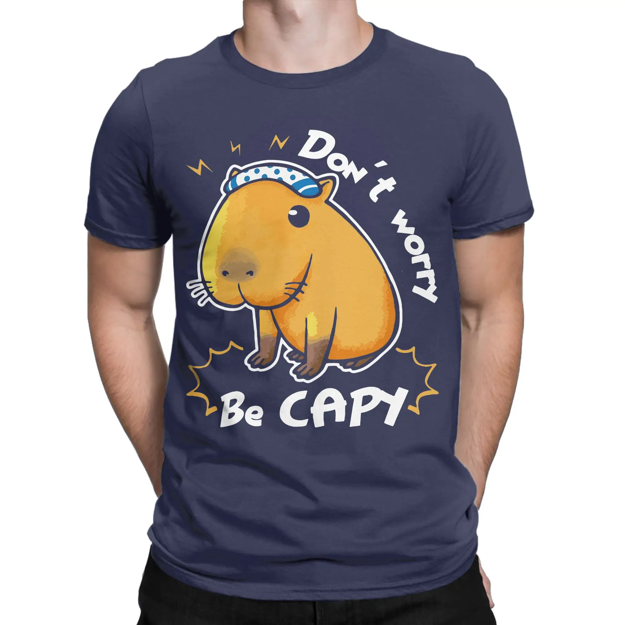 Capybara Don't Worry Be Capy T-Shirt for Men Women Kawaii Animal Funny Pure Cotton Tee Shirt Short Sleeve T Shirts Clothing