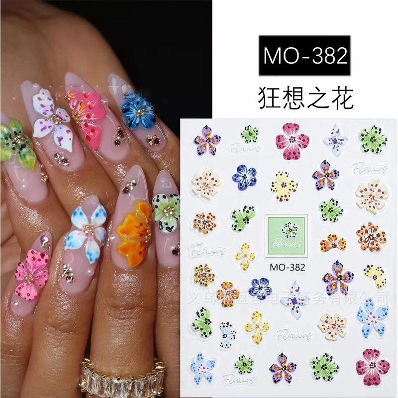 5D Fantasia Flower Embossed Stickers Nail Sliders Decals Nail Art Florals Petals Flowers Back Glue Nail Sticker Decoration