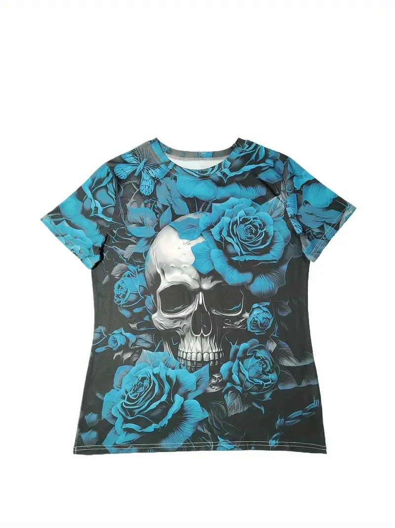 Damska koszulka plus size z pełnym nadrukiem 3D, okrągłym dekoltem i krótkimi rękawami, luźna i swobodna, miękka, wygodna i oddychająca.