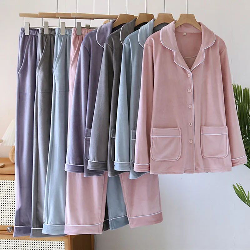 

Женский пижамный комплект, новая утепленная бархатная одежда для сна, повседневный брючный костюм с длинными рукавами, зимняя домашняя одежда, флисовая пижама