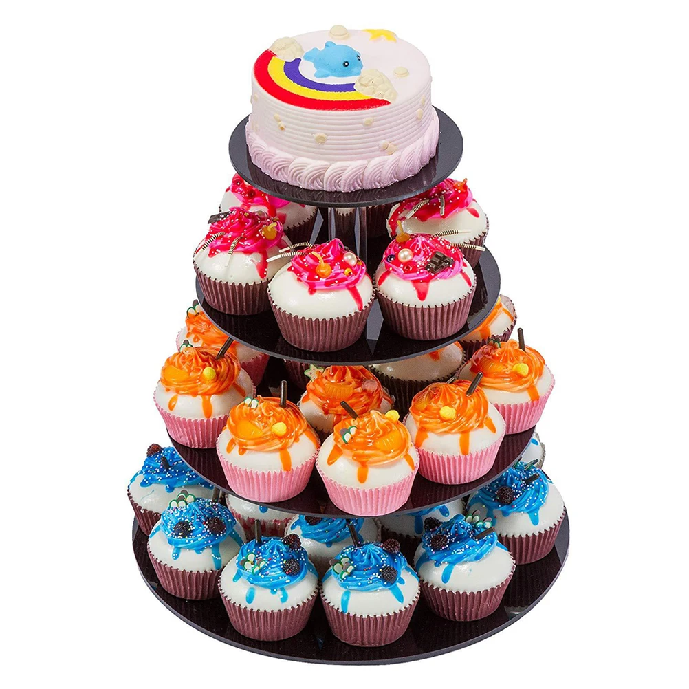 

Acrylic Cake Stand 4 Layer Round Rack Black Cupcake Holder Shelf Decor Display Stand for Wedding Party Birthday