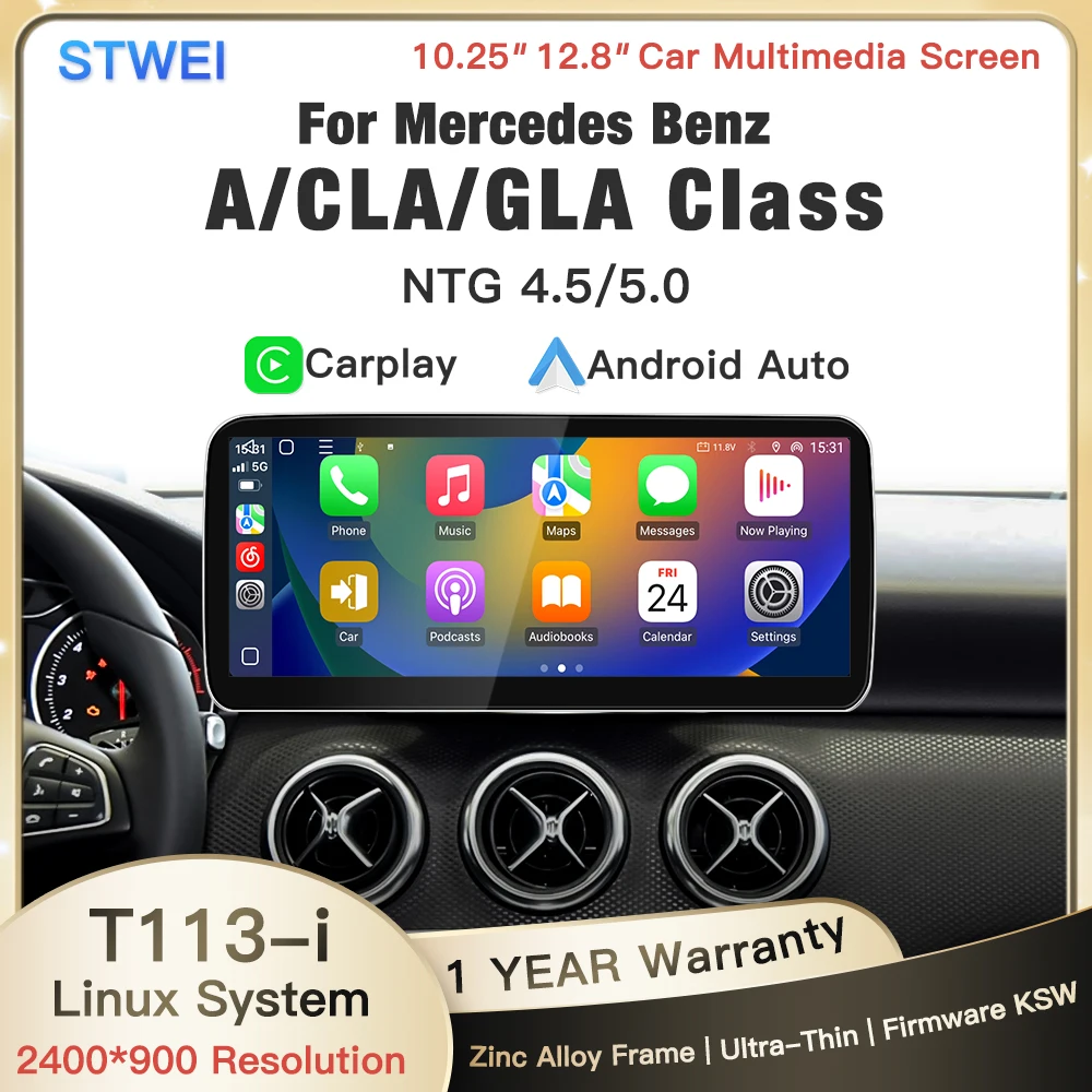 stwei 2026 New Linux 12.8in Screen Car Radio for Mercedes Benz W176 C117 X156 CLA GLA Support CarPlay Android Car Video Player