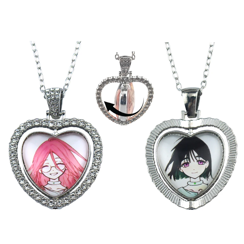 ALIEN STAGE Mizi Sua Till Ivan Hyuna Luka Double Sided Rotating Peach Heart Pendant Necklace Charm Jewelry Fans Couples Gifts