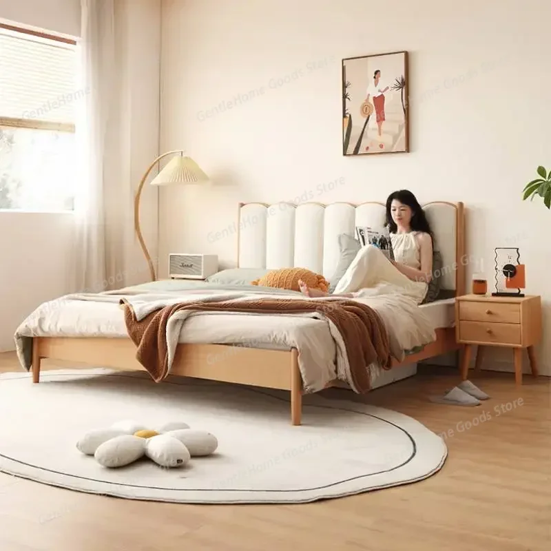 

Queen Bedroom Double Bed Organizer Designer Wooden Luxury Double Bed Platform Korean Terrace Sleeping Muebles Trendy Furniture