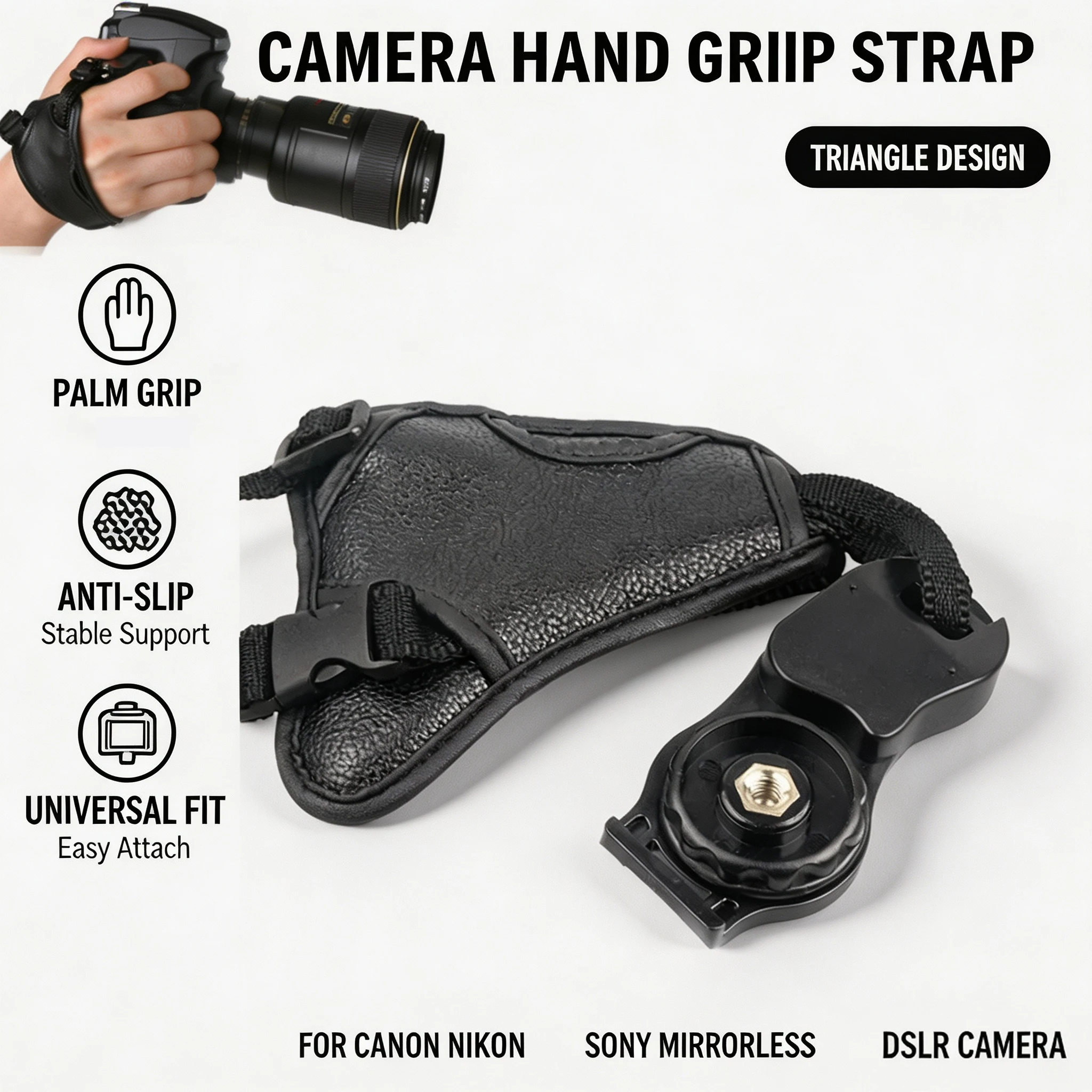 Camera Wrist Strap DSLR Hand Grip Strap Anti-Slip Palm Grip Triangle Camera Strap Universal for Nikon Sony Mirrorless Camera
