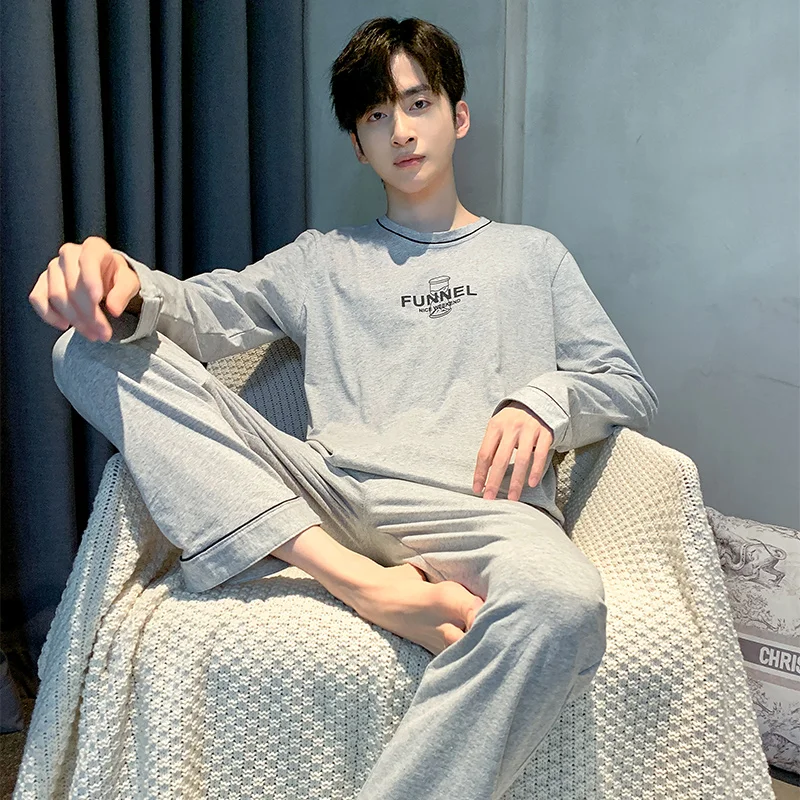 

Autumn Winter Knitted Cotton Men Pajamas Set Long Sleeve Men's Sleepwear Casual Soft Comfortable L-4XL Male Homwear Clothing