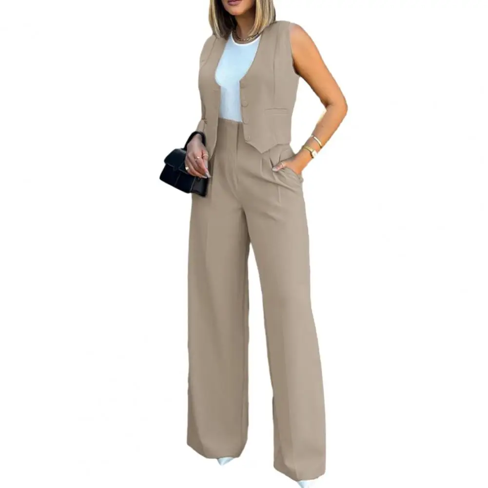 Completo Casual da donna tuta da donna pantaloni a gamba larga gilet da tuta tinta unita elegante pantaloni larghi da donna Set da due pezzi