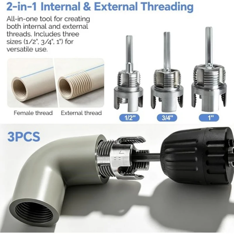 Integrated Internal & External Pipe Threading Tool Pvc Pipe Threader Set 1/2