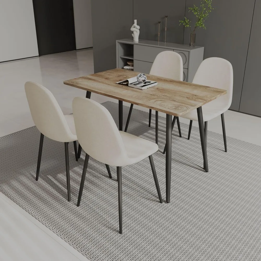 Ensemble de table à manger moderne, ensemble de table et de chaises avec 4 chaises en tissu, ensemble de table de cuisine 47 en effet