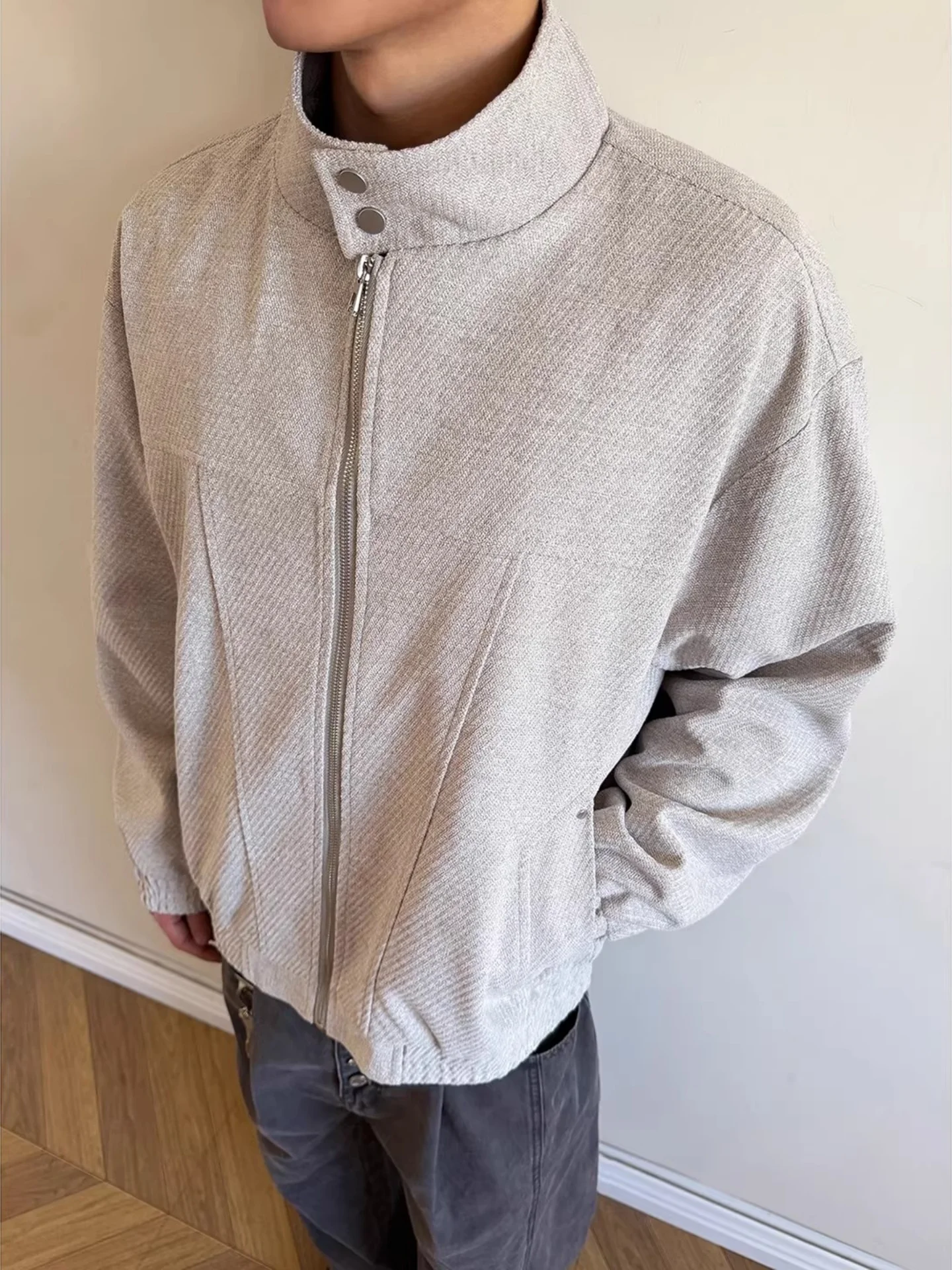 

Spring Men's ort Boxy Pilot Collar Jaet CleanFit Patchwork Deconstructed Heavyweight Motorcycle Outerwear Loose Fit Long ...