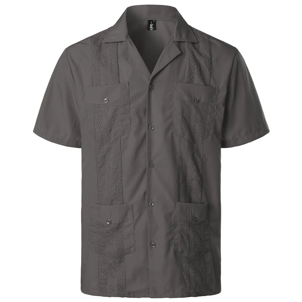 Мужская рубашка с коротким рукавом Guayabera, рубашка с вышивкой, воротником с отворотами и пуговицами, Пляжная, свадебная рубашка в мексиканском,