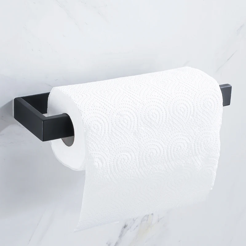 Adhesive Paper Towel Holder Kitchen Organizer Black Stainless Steel Wc Accessories Bathroom Storage Tissue Hanger Towel Shelves