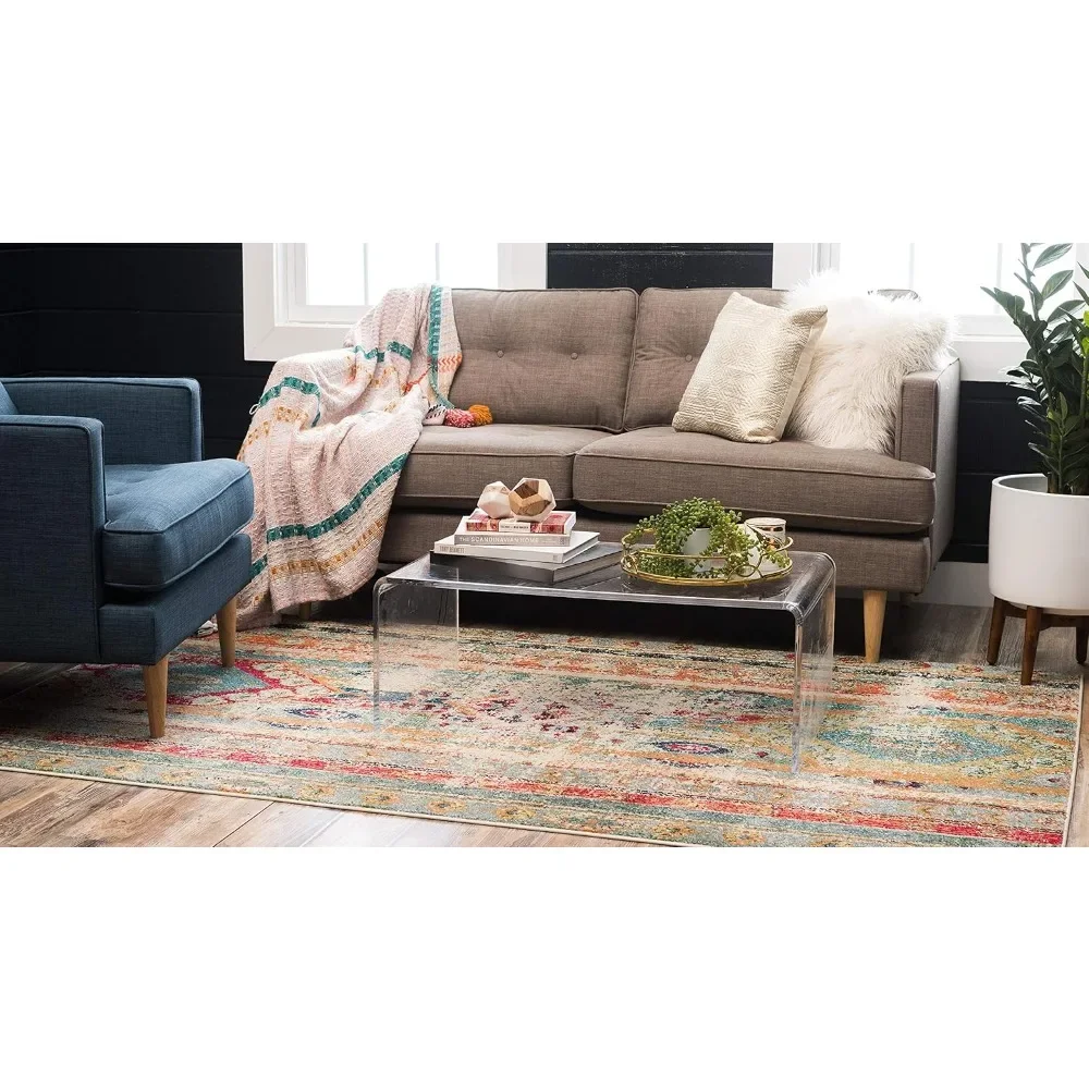 Sedona Collection Distressed, Southwester, Over-Dyed, Vintage Area Rug, 7' 0