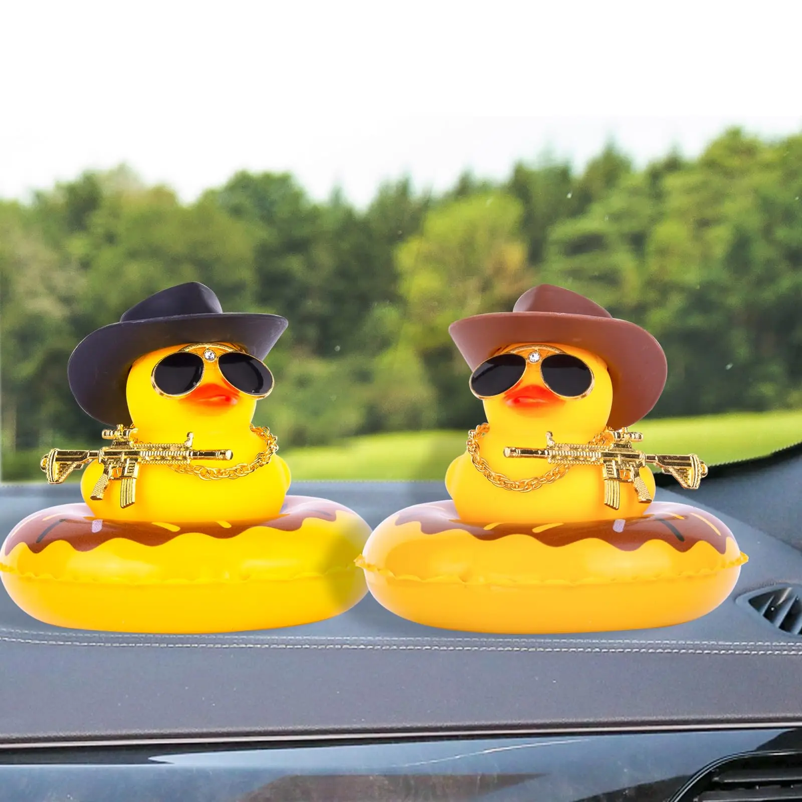 2 Set Car Rubber Duck Rubber Duck for Jeeps Ducking Decoration Dashboard with Sun Hat Swim Ring Necklace Sunglasses