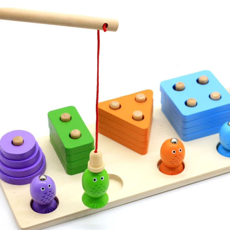 kinderen houten geometrische vormen magnetische visserij Montessori puzzel voorschools leren educatief spel baby peuter speelgoed kinderen