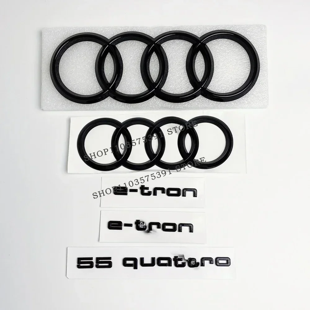 Voor Audi 4Ring Logo ABS Zwarte Auto Kap Voor Grill Emblem Kofferbak Badge 55quattro e-tron Sline embleem Auto Accessoires