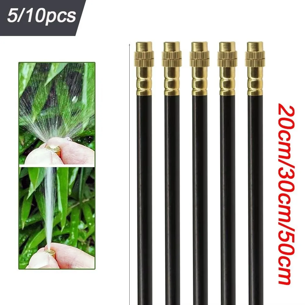 5/10pcs 20/30/50cm Bicos de nebulização Pulverizador de atomização de latão ajustável 360 °   Irrigação automática de irrigação de curvatura livre de 8 mm