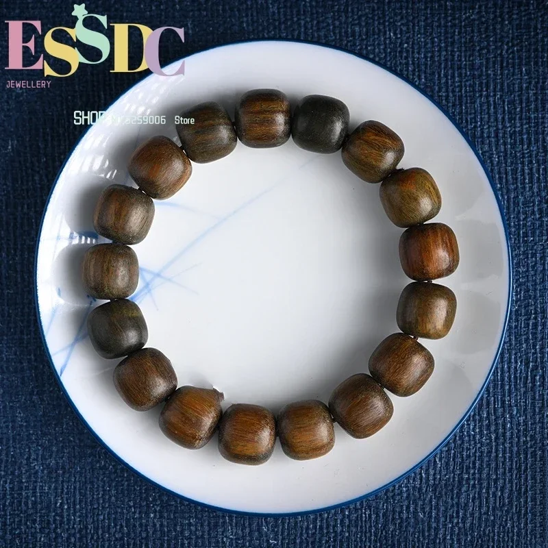 Ethnic Style Green  Bracelet Barrel Bead Lotus Jade Sandalwood  Couple Models Simple Single Ring