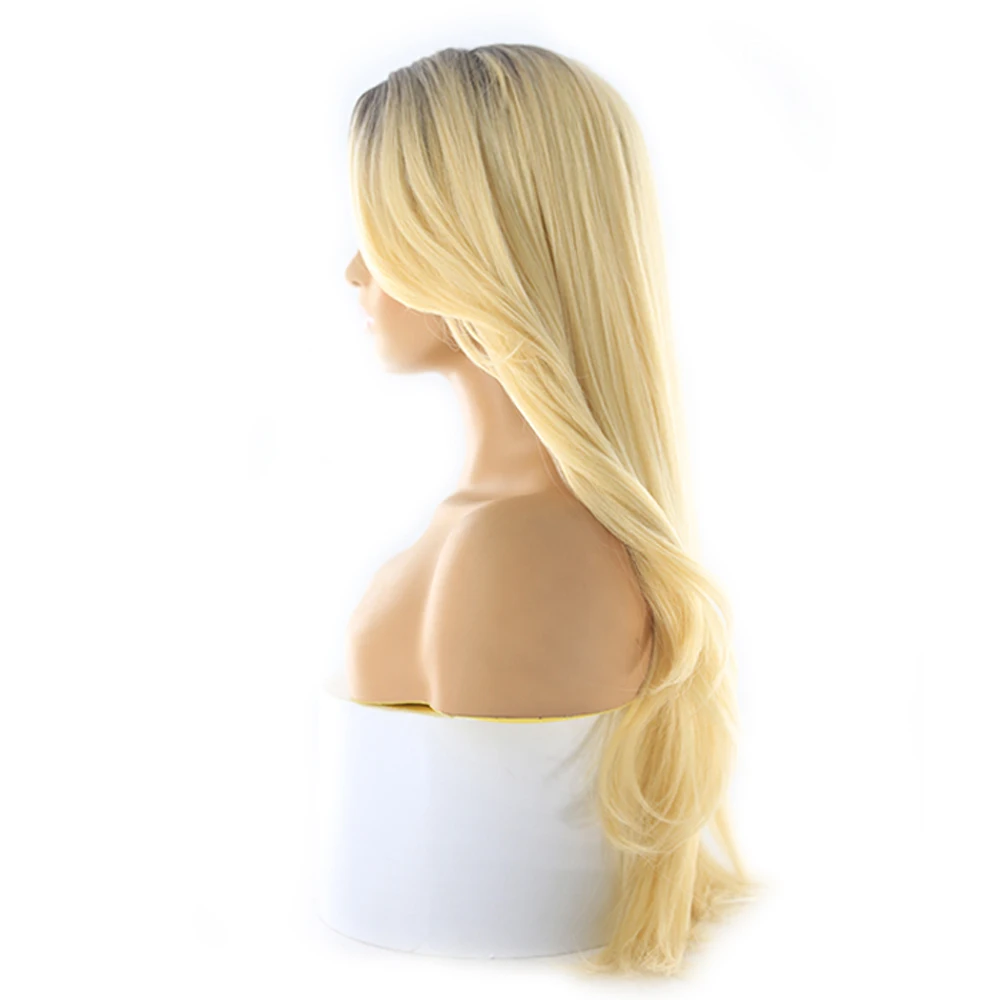 Blonde 613 Ombre Color Synthetic Hair Wigs With Bangs Heat Resistant Fiber X-TRESS Long Wavy Wig Side Part For Women Daily Hair