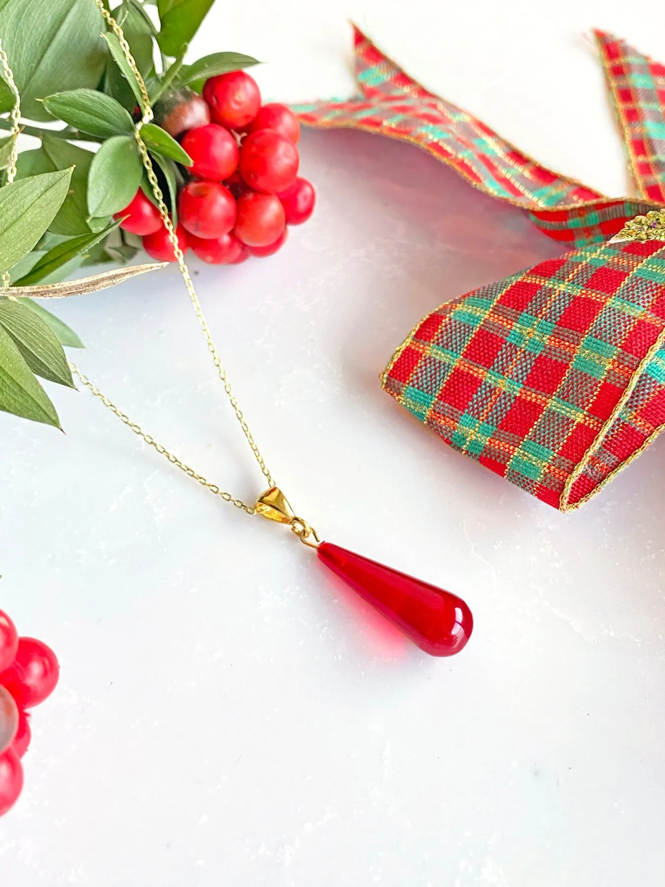 

Red Amber Necklace - Drop shaped Red Color - Gold Plated 925 Sterling Silver Necklace - Ruby Amber Necklace, amber stone jewelry