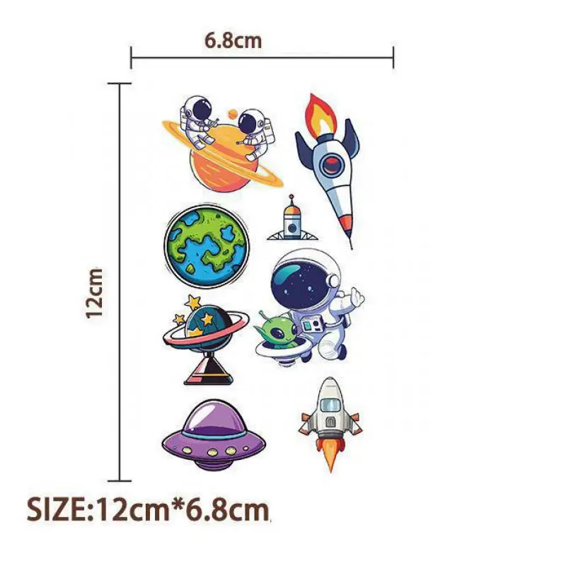 10Pcs Cartoon Luminous Astronaut Space Rocket Temporary Tattoo Stickers Planet Fake Tattoos Stickers Waterproof For Kids Gift