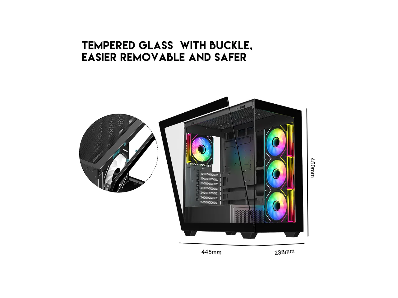 DIYPC ARGB-N6-BK Black Dual USB3.0/ 1 xType C Tempered Glass ATX Gaming Computer Case w/ Dual Tempered Glass Panel and 4 x ARGB PWM Fans (Pre-Installed). Support  BTF Back Plug MB