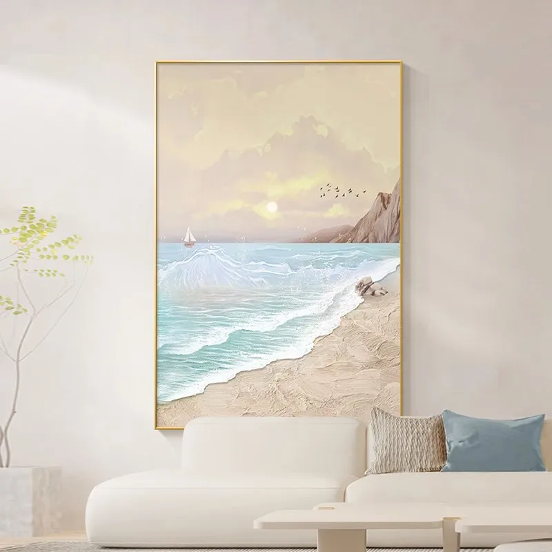 Cream wind living room decorative painting simple sofa background wall hanging  sea view floor painting entrance canvas painting