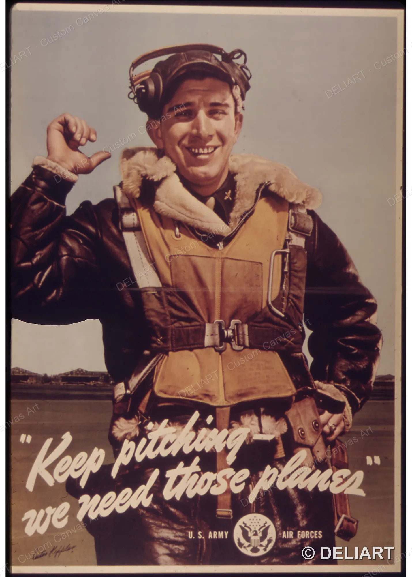 Keep pitching - We need those planes. U.S. Army Air Forces Vintage WWII Propaganda Canvas Wall Art Poster Print Unframed