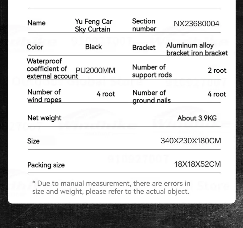 MOBI GARDEN Car Side Tent SUV Docking Camping Picnic Waterproof Sunscreen UPF50+ Convenient Black Advanced Canopy Awning Outdoor image 32