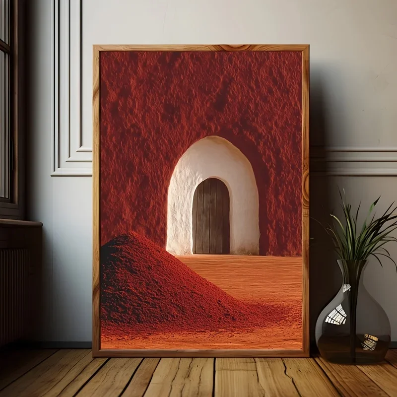 Frameless Canvas Painting Frameless Red Clay Arch Canvas Painting - Southwest Desert Wall Art, Modern Warm Tone Decor, Rustic Mi