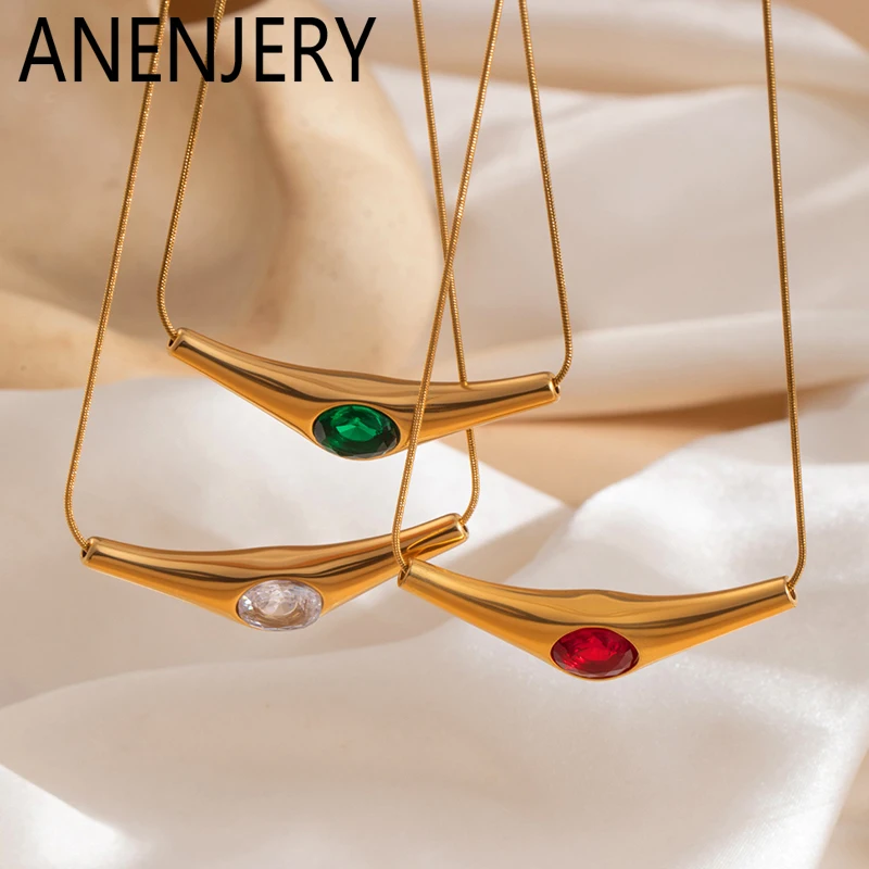 ANENJERY 316L Stainless Steel Triangle Bend Pipe Zircon Necklace For Women Personality Niche Hip hop Jewelry Gifts Wholesale