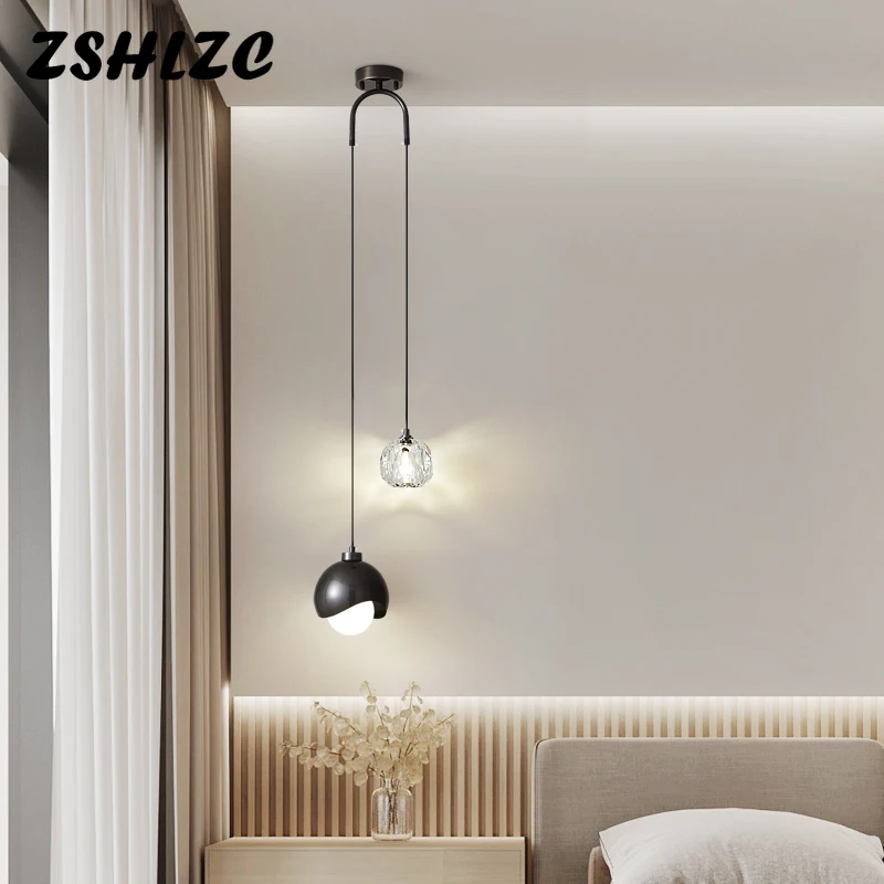 New Minimalist LED Crystal Pendant Light All Copper Bedroom Bedside Chandelier For Living Dining Room Kitchen Bar Decor Lighting