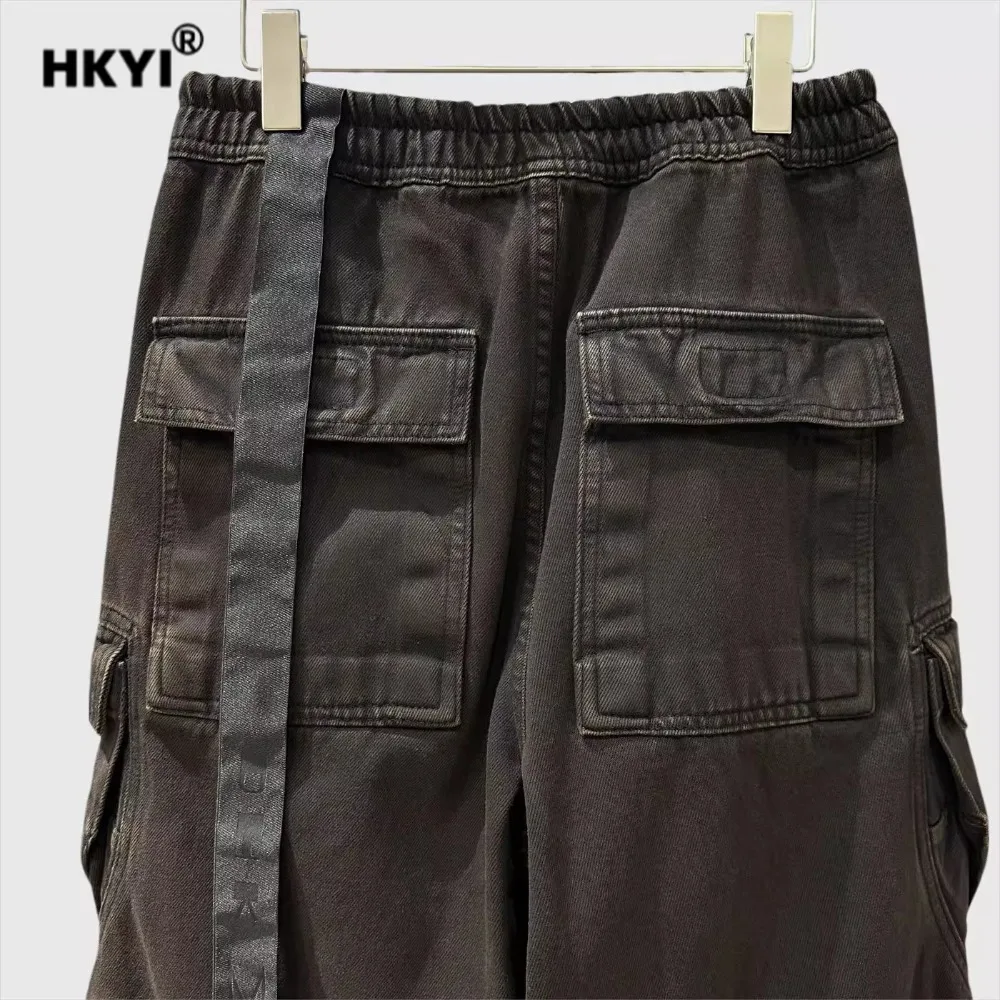HKYI Men's workwear trousers denim pants, retro streetwear, tie dye, mop pants, wide leg pants baggy men pants