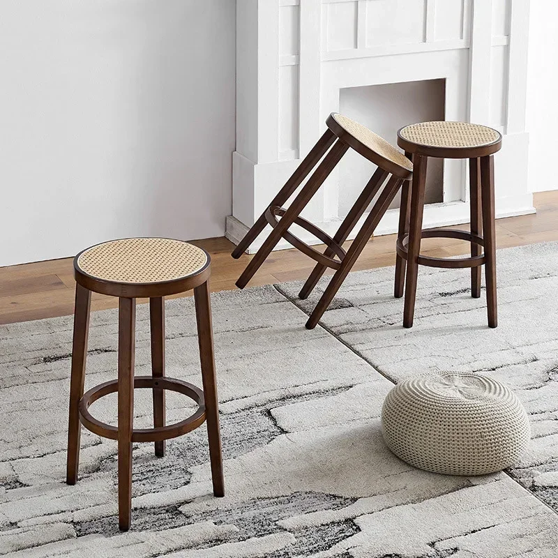 Catering Tools Kitchen Nordic Modern:Dining Chairs High Quality Oak Rattan Woven Stool Bar Furniture Stable And Durable Chair