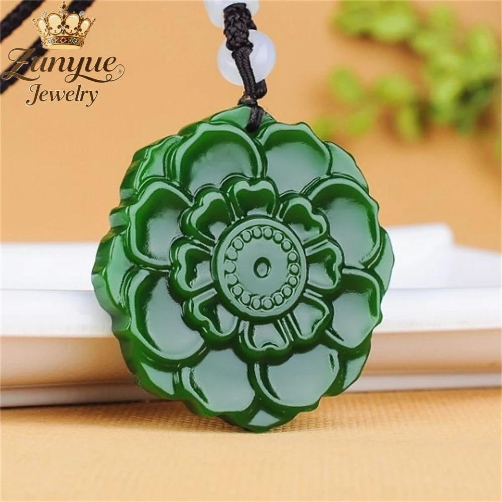 

High-End Natural Hetian Jade Snow Lotus Pendant Luxury Quality Jewelry Fashion Jewelry Gift Exquisite Elegant Charms Popular