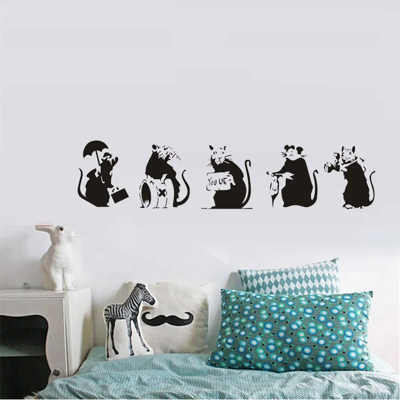 

5Pcs Graffiti Banksy Rats Mouse Wall Sticker Street Style Rat Animal Wall Decal Bedroom Kids Room VInyl Home Decor